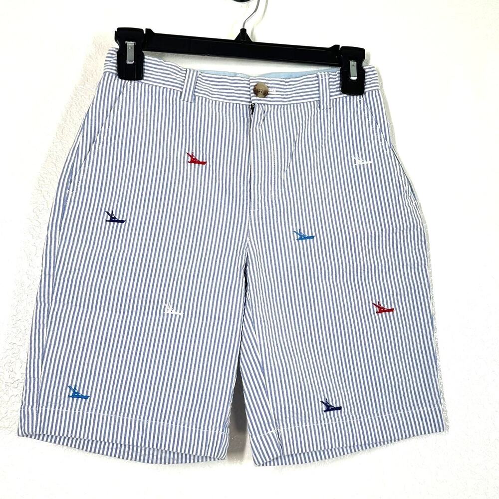 Vineyard Vines Boys 12 striped seersucker shorts embroidered sailboat boats